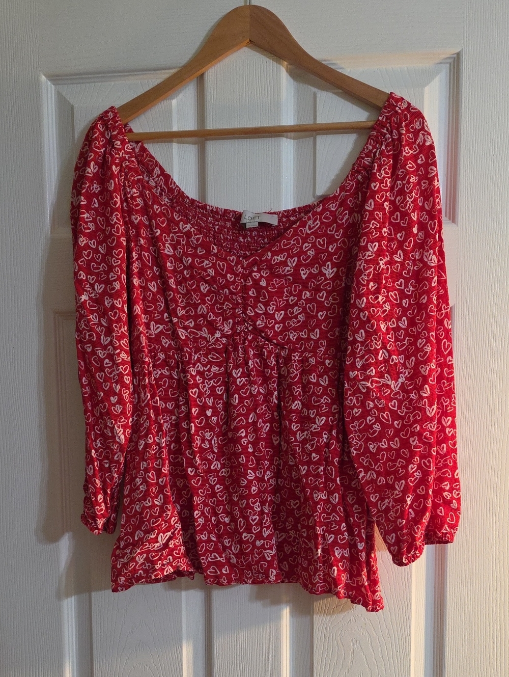 LOFT Red Heart-Print Peasant Top